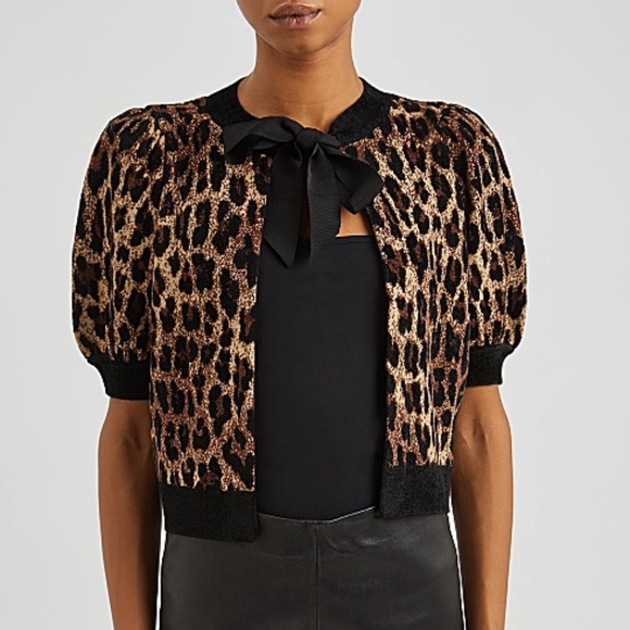 Alice + Olivia Leopard Print Cardigan - Black and Brown - Picture 1 of 13